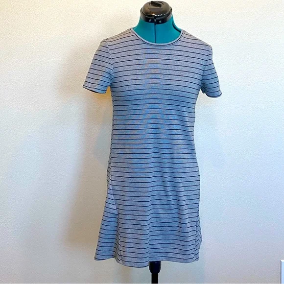 Zara | Dresses | Zara Womens Short Sleeves Wscoop Neck Dress In Grey Wblack  Stripes | Poshmark